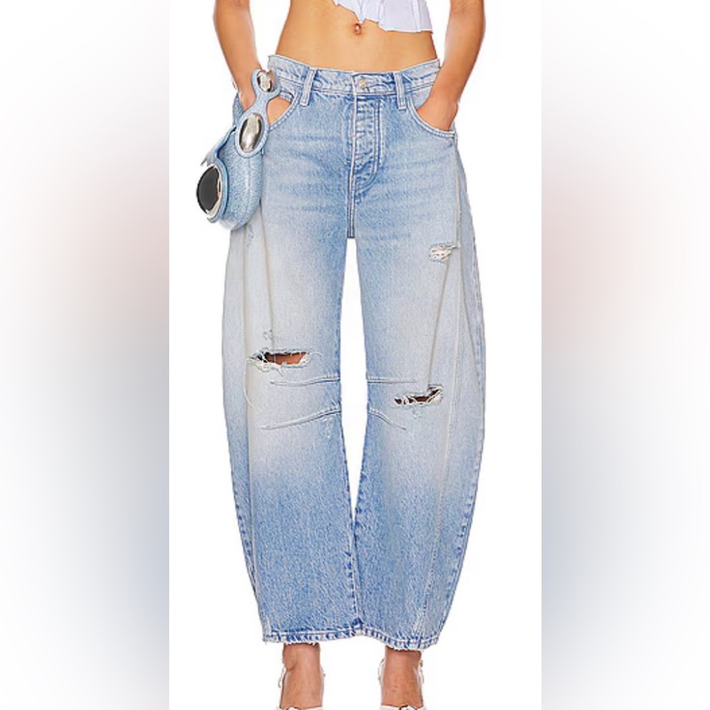Free People We The Free Good Luck Mid Rise Barrel Jeans in Barnyard Blue